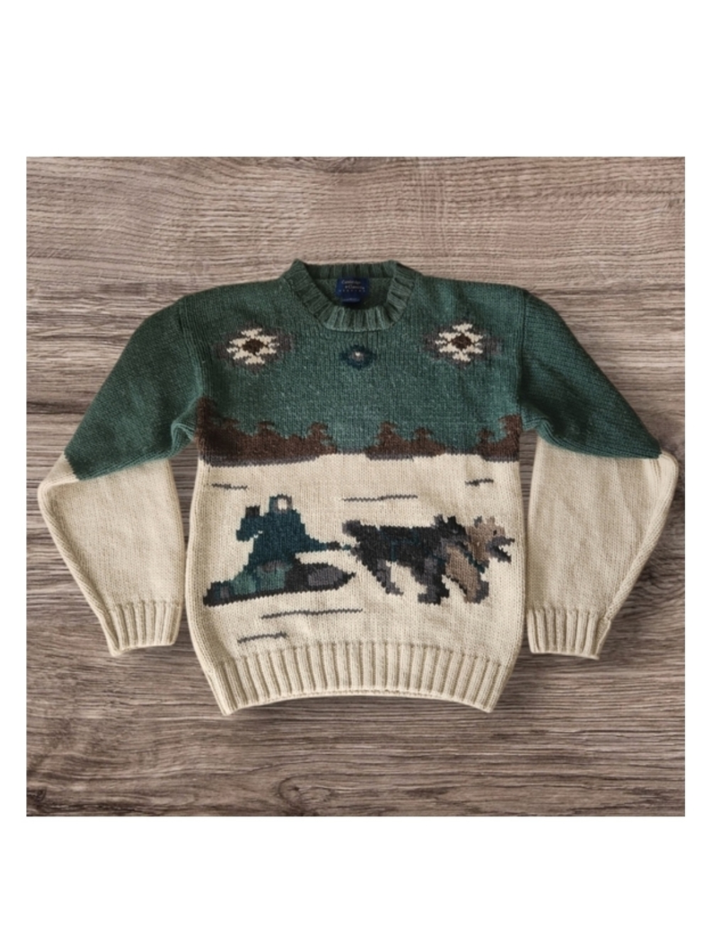 Cambridge‎ Classics Vintage Hand Knit Dog Sled Husky Sweater Size S